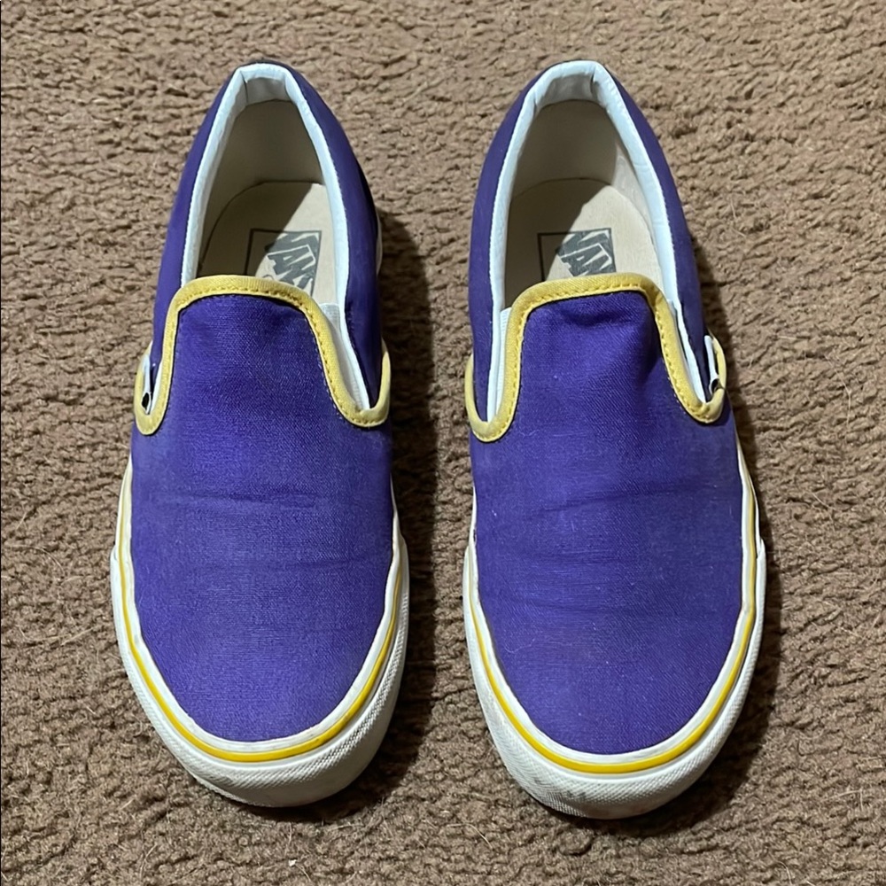 Custom Vans Purple and Yellow Slip-On. Los Angeles Lakers and Minnesota Vikings